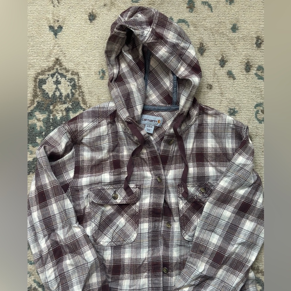 Carhartt Purple and White Casual Button Down Shirt with Hood - Picture 2 of 3
